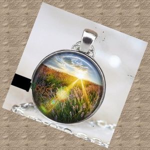 Beam of Light LavenderCabochon Pendant Necklace Si